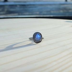 .925 Sterling Silver, Evileye, faceted, Rainbow Moonstone,  Boho-inspired, ring